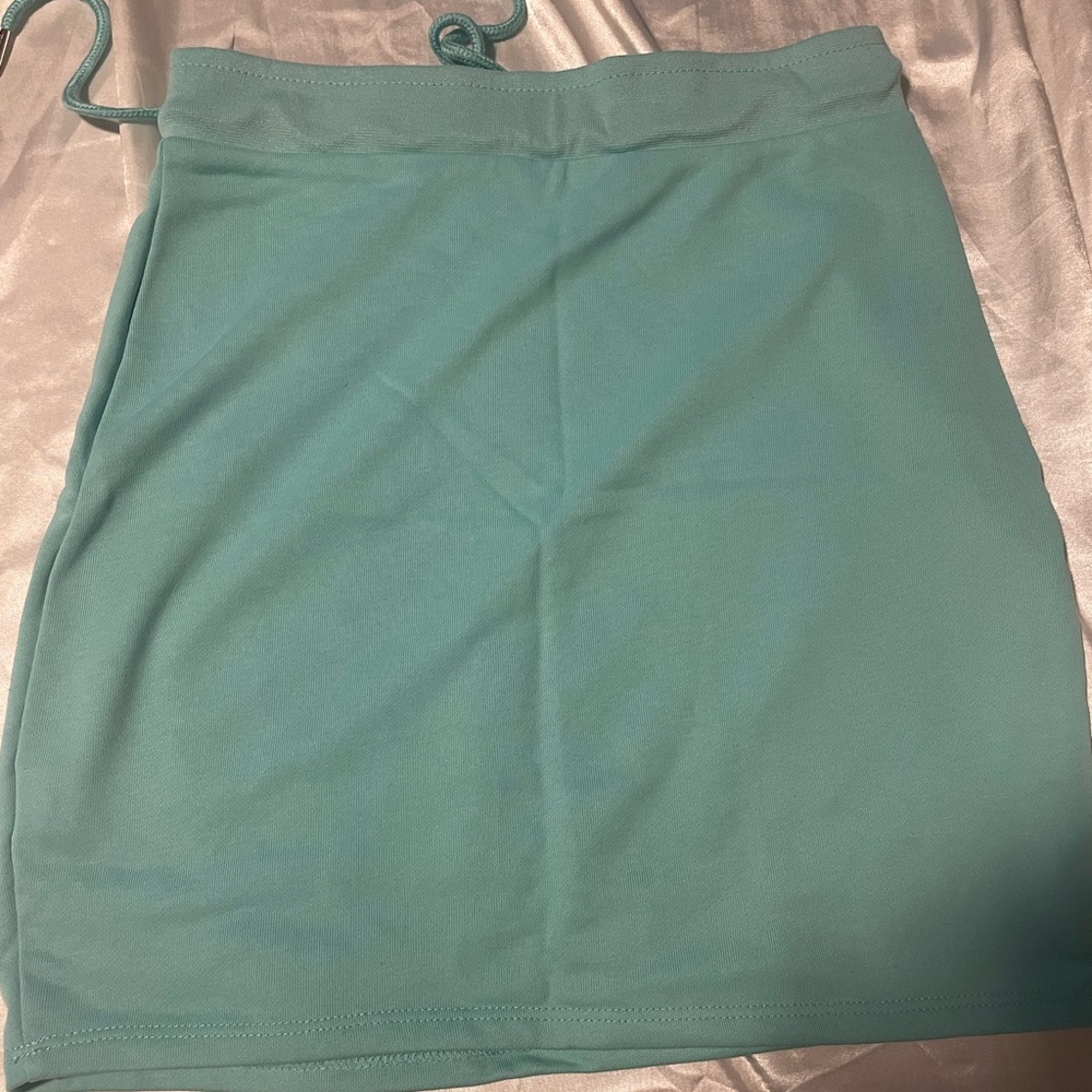 Blue drawstring mini skirt